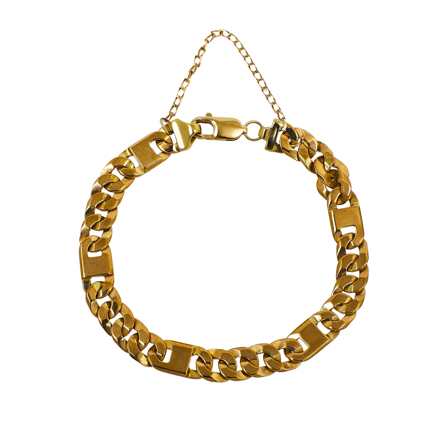 Pre-Owned 9ct Gold Curb & Square Link Bracelet & Safety Chain