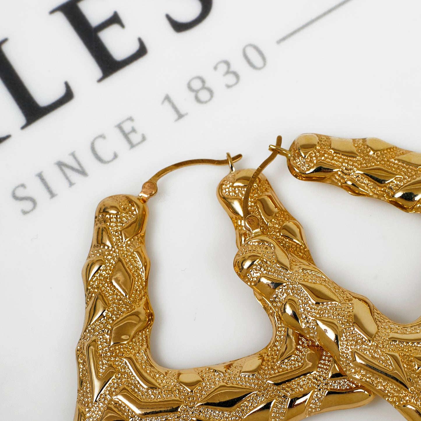 Pre-Owned 9ct Gold Barked Large Triangle Earrings