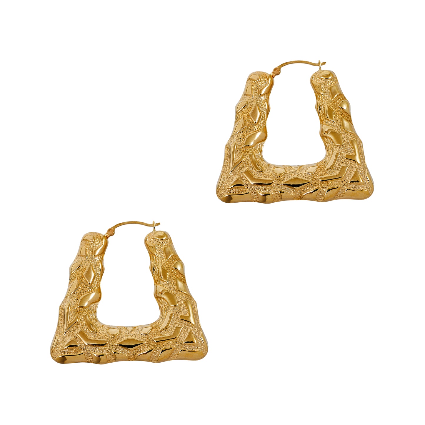 Pre-Owned 9ct Gold Barked Large Triangle Earrings 