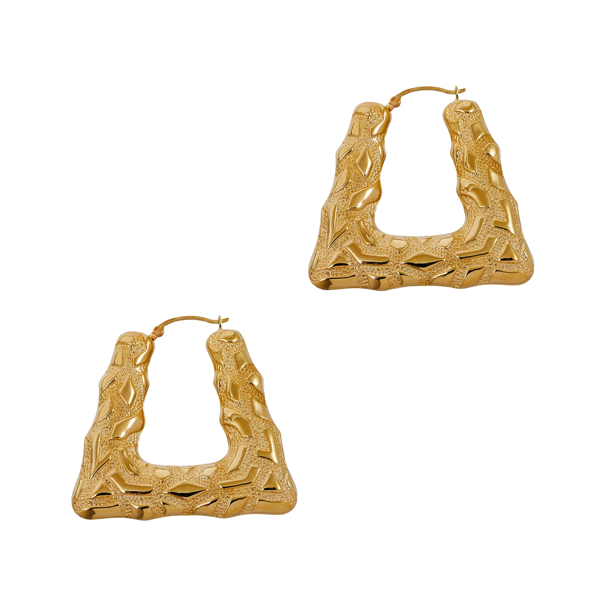 Pre-Owned 9ct Gold Barked Large Triangle Earrings 