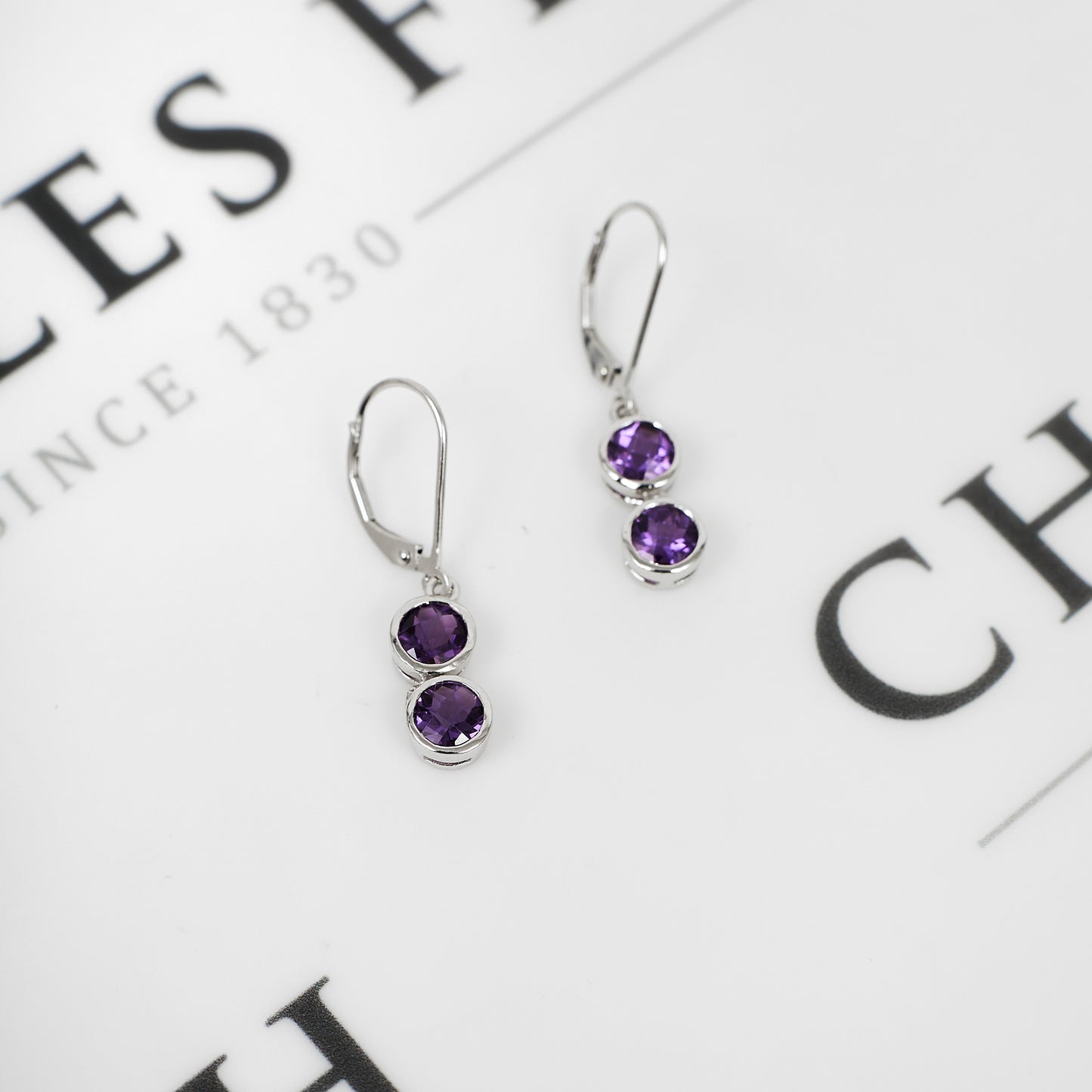 Pre-Owned 9ct White Gold & Amethyst Drop Earrings