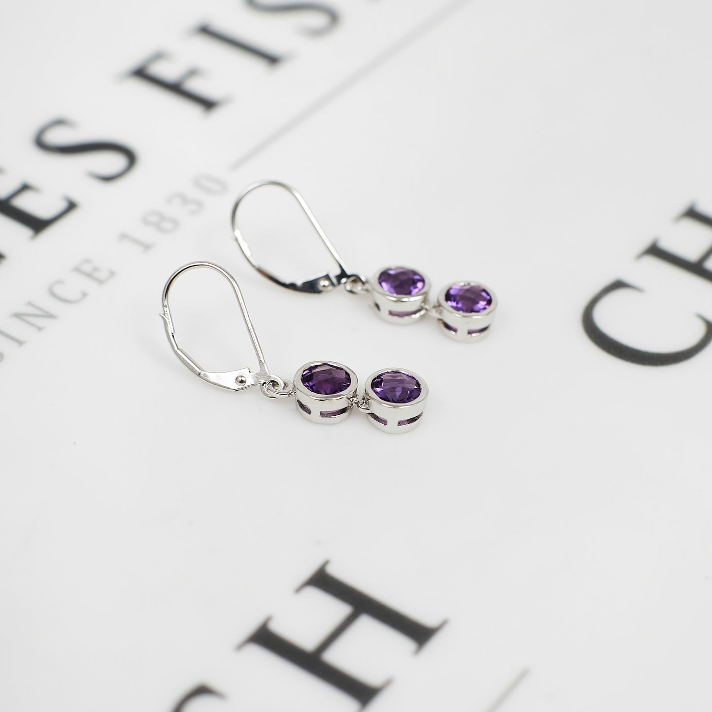 Pre-Owned 9ct White Gold & Amethyst Drop Earrings