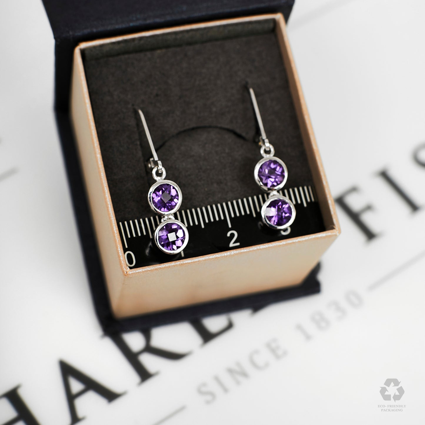 Pre-Owned 9ct White Gold & Amethyst Drop Earrings