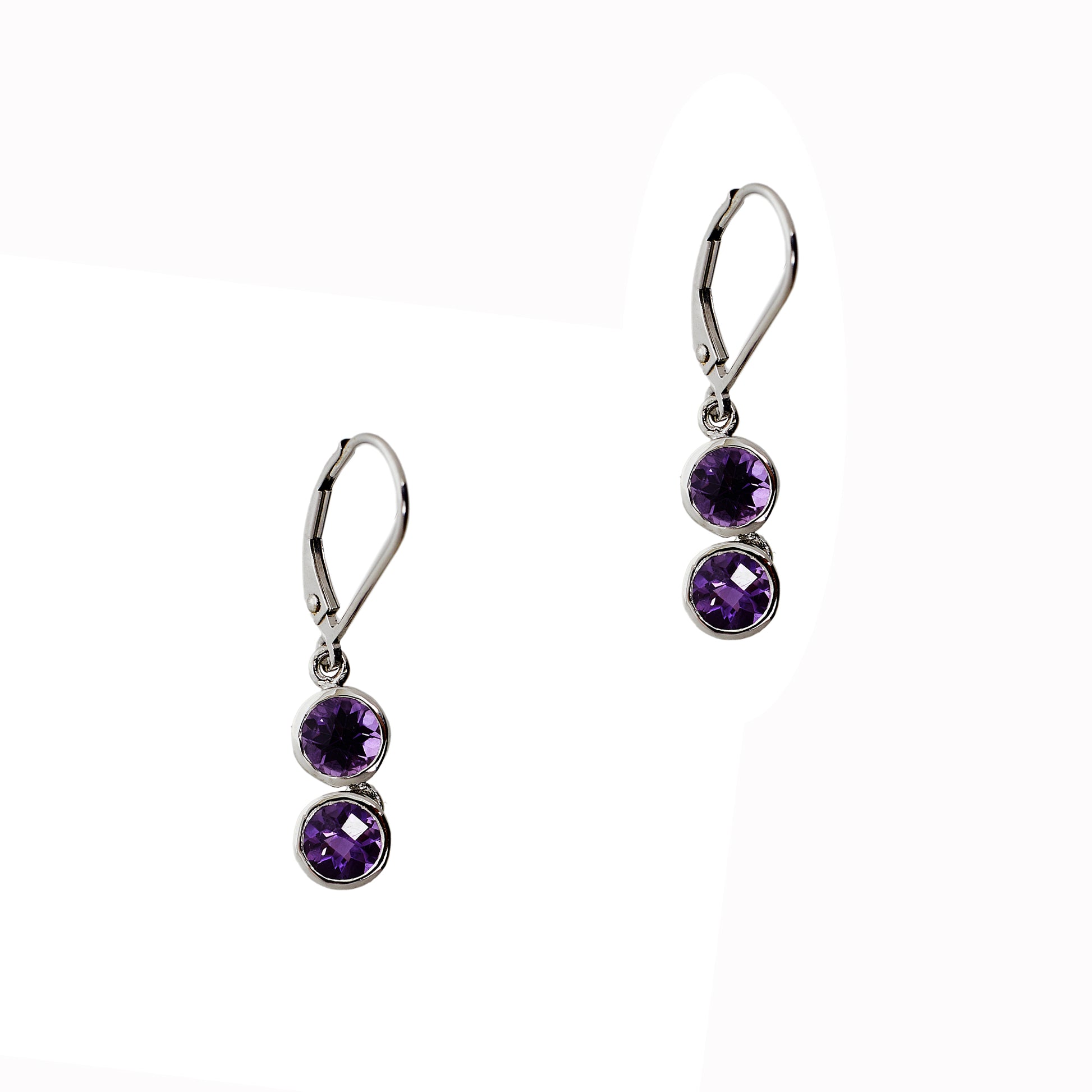 Pre-Owned 9ct White Gold & Amethyst Drop Earrings