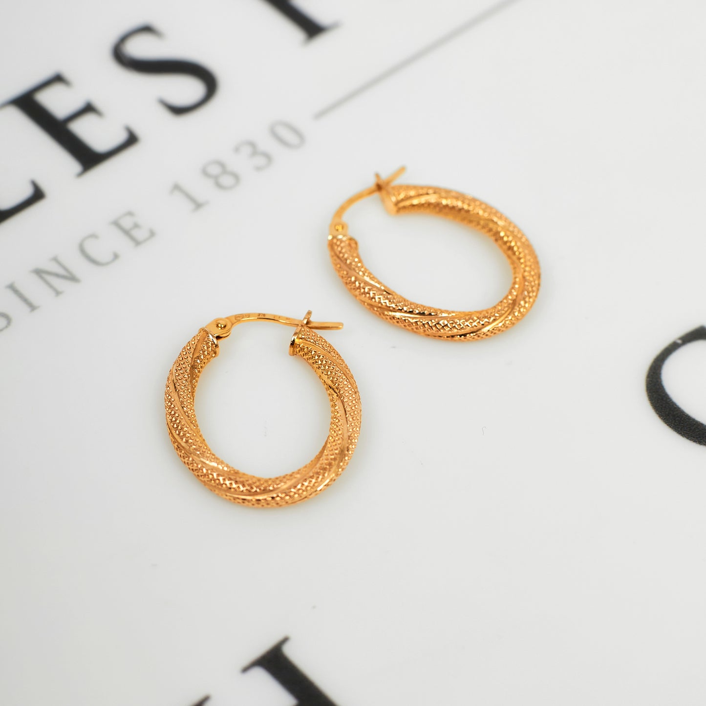 Pre-Owned 9ct Gold Guilloche Pattern Creole Earrings