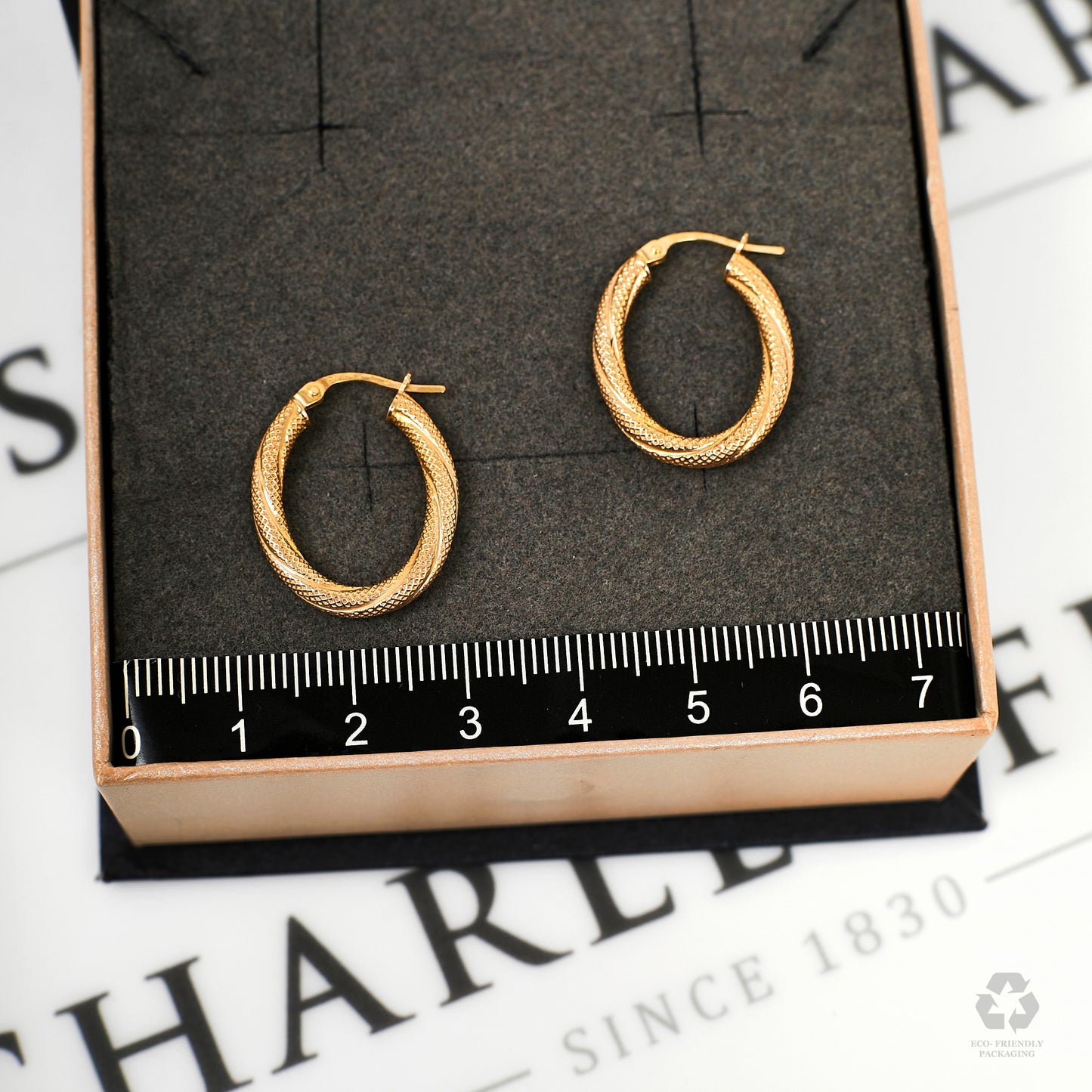 Pre-Owned 9ct Gold Guilloche Pattern Creole Earrings