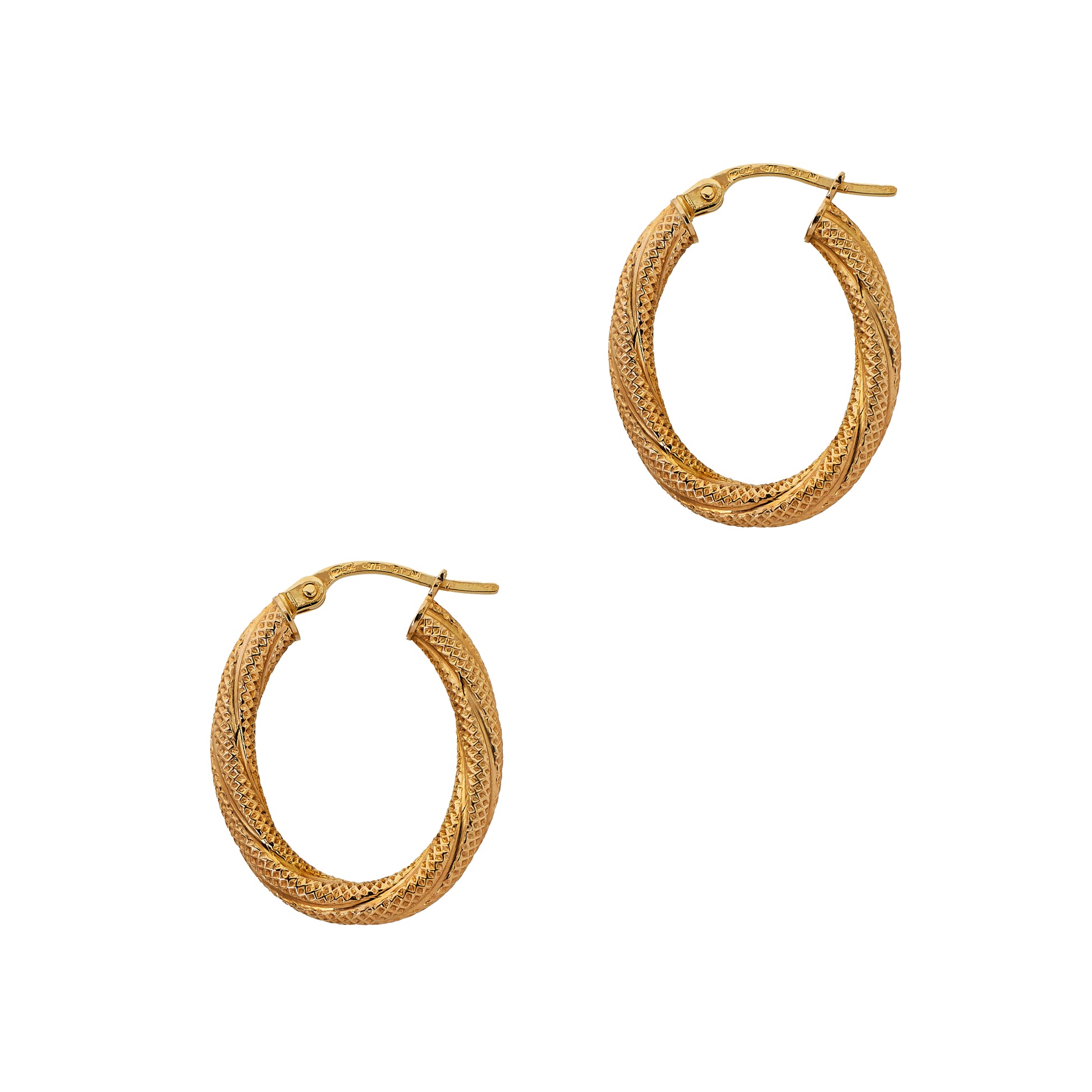 Pre-Owned 9ct Gold Guilloche Pattern Creole Earrings