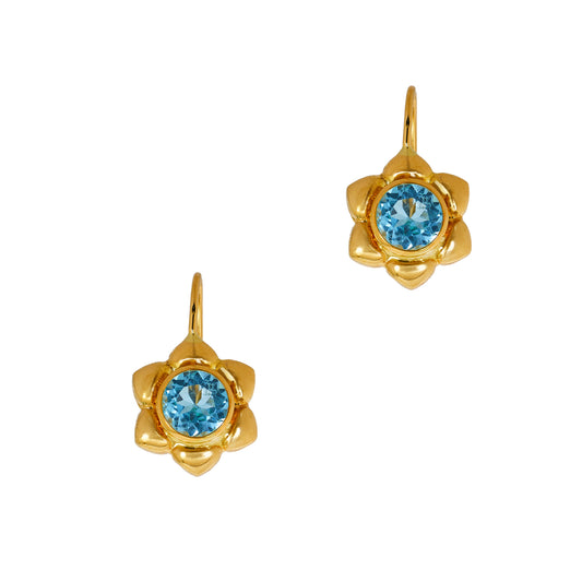 Pre-Owned 18ct Gold Blue Topaz Flower Earrings