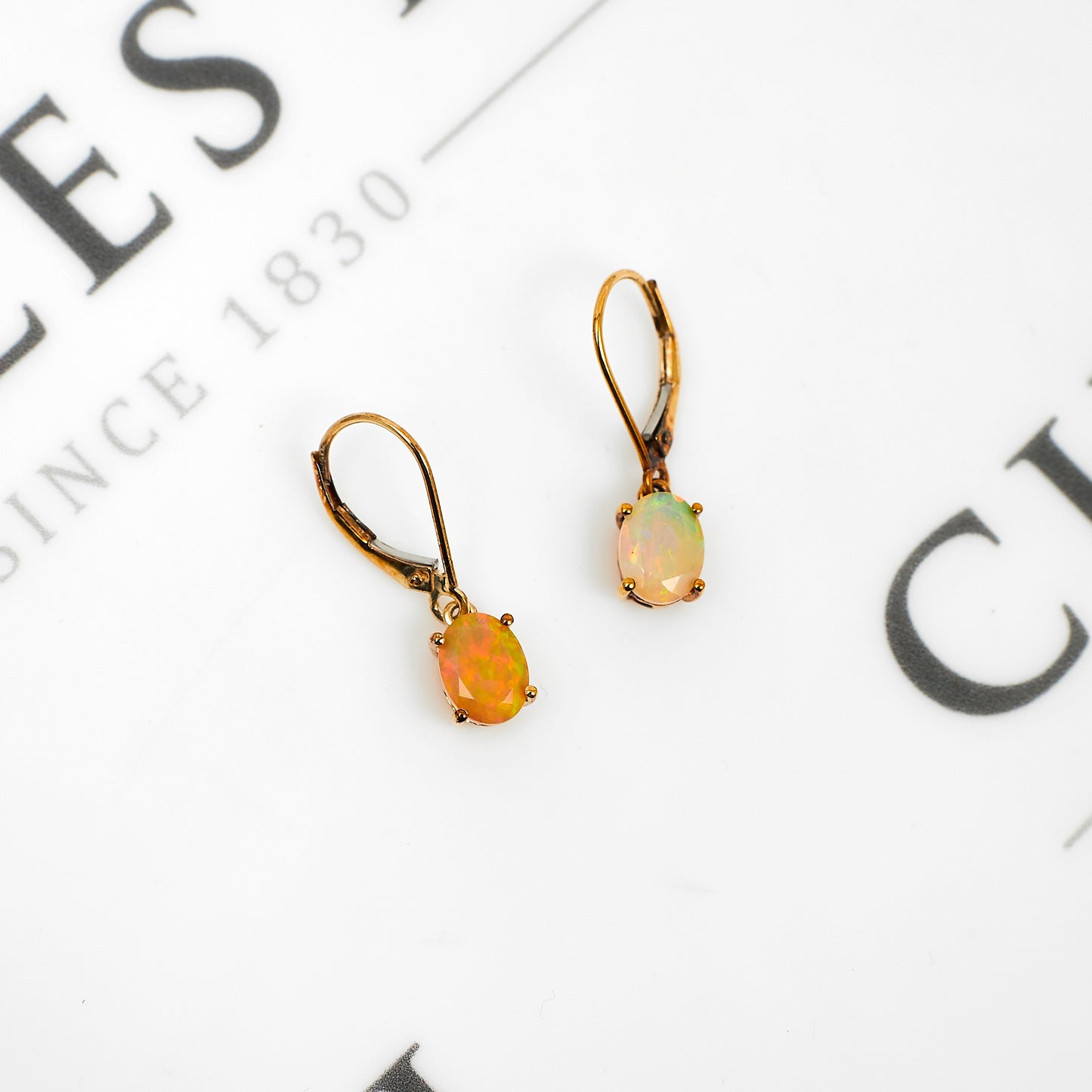 Pre-Owned 9ct Gold Oval Opal Drop Earrings