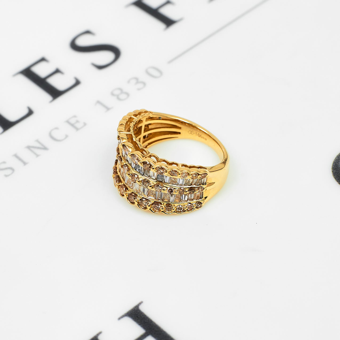 Pre-Owned 14ct Gold 5 Row Brilliant & Baguette Diamond Ring