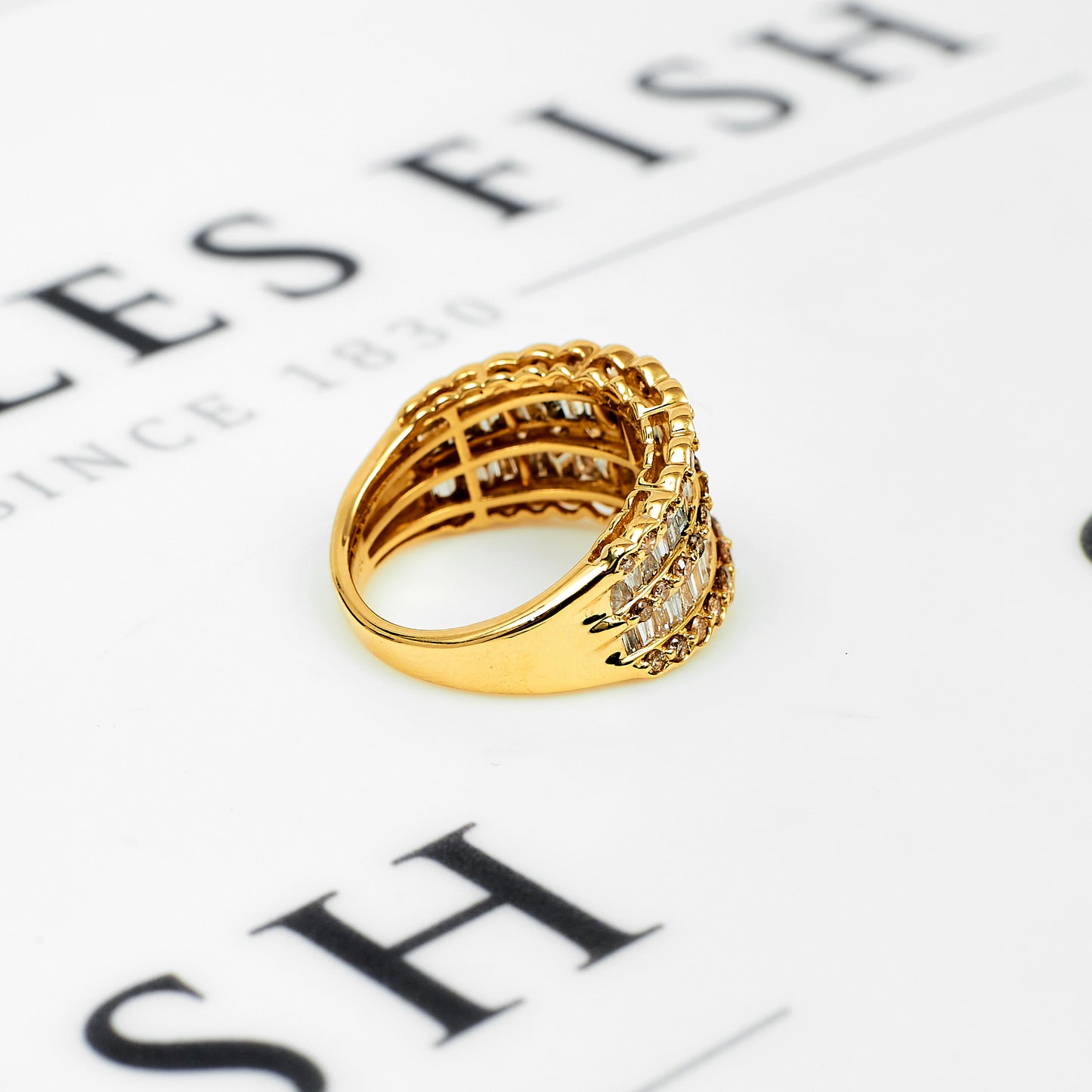 Pre-Owned 14ct Gold 5 Row Brilliant & Baguette Diamond Ring