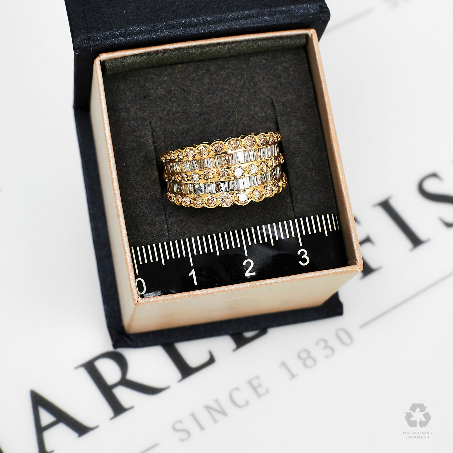 Pre-Owned 14ct Gold 5 Row Brilliant & Baguette Diamond Ring