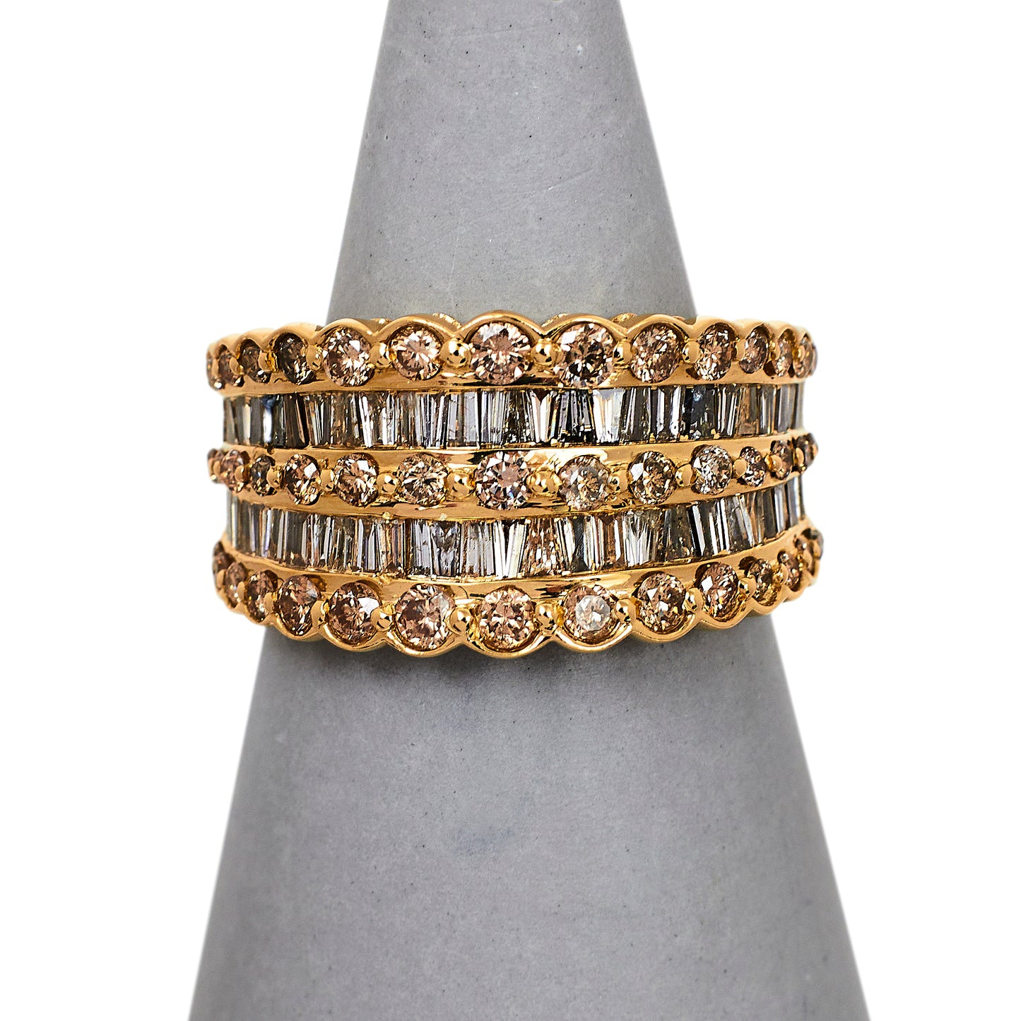 Pre-Owned 14ct Gold 5 Row Brilliant & Baguette Diamond Ring