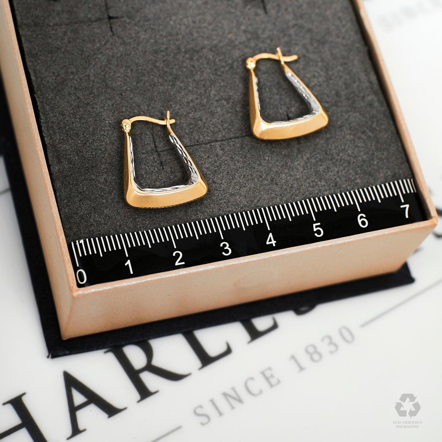Pre-Owned 9ct Gold 2 Tone Triangle Creole Earrings