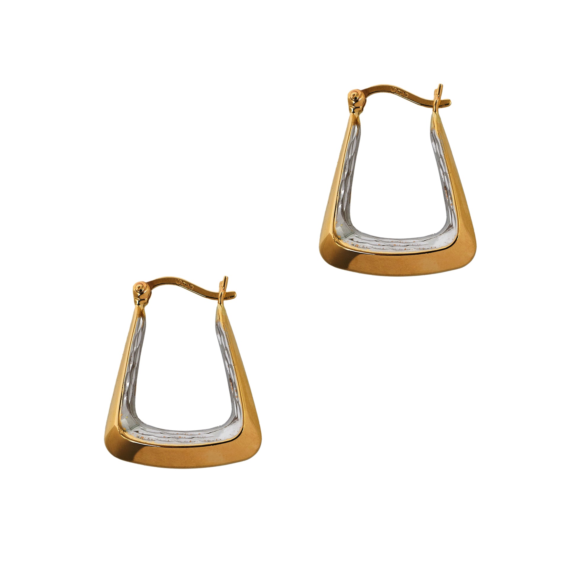 Pre-Owned 9ct Gold 2 Tone Triangle Creole Earrings