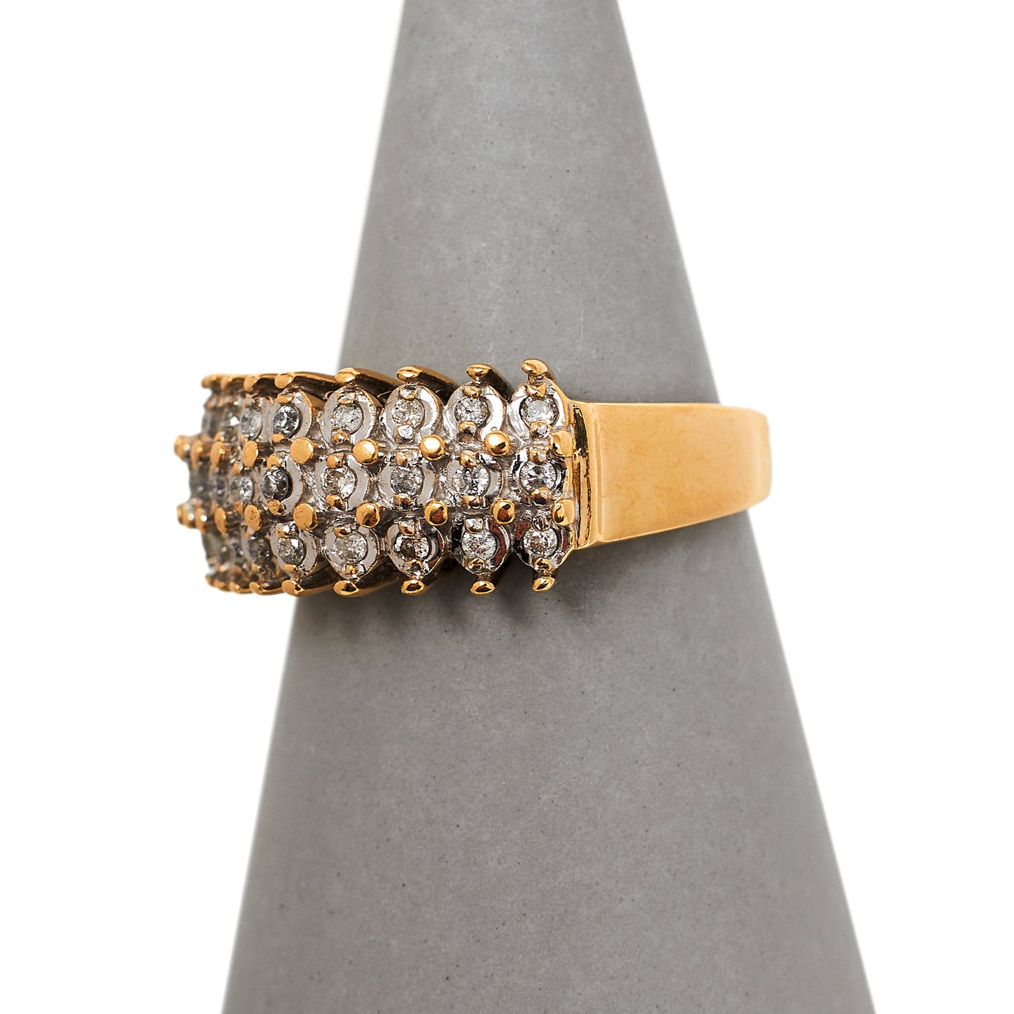 Pre-Owned 9ct Gold 3 Row Diamond Ring - Size O