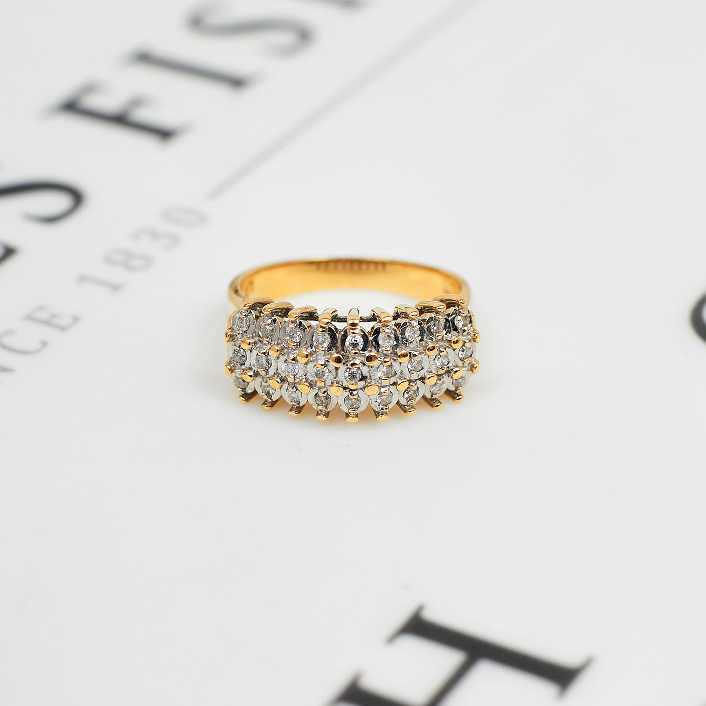 Pre-Owned 9ct Gold 3 Row Diamond Ring - Size O