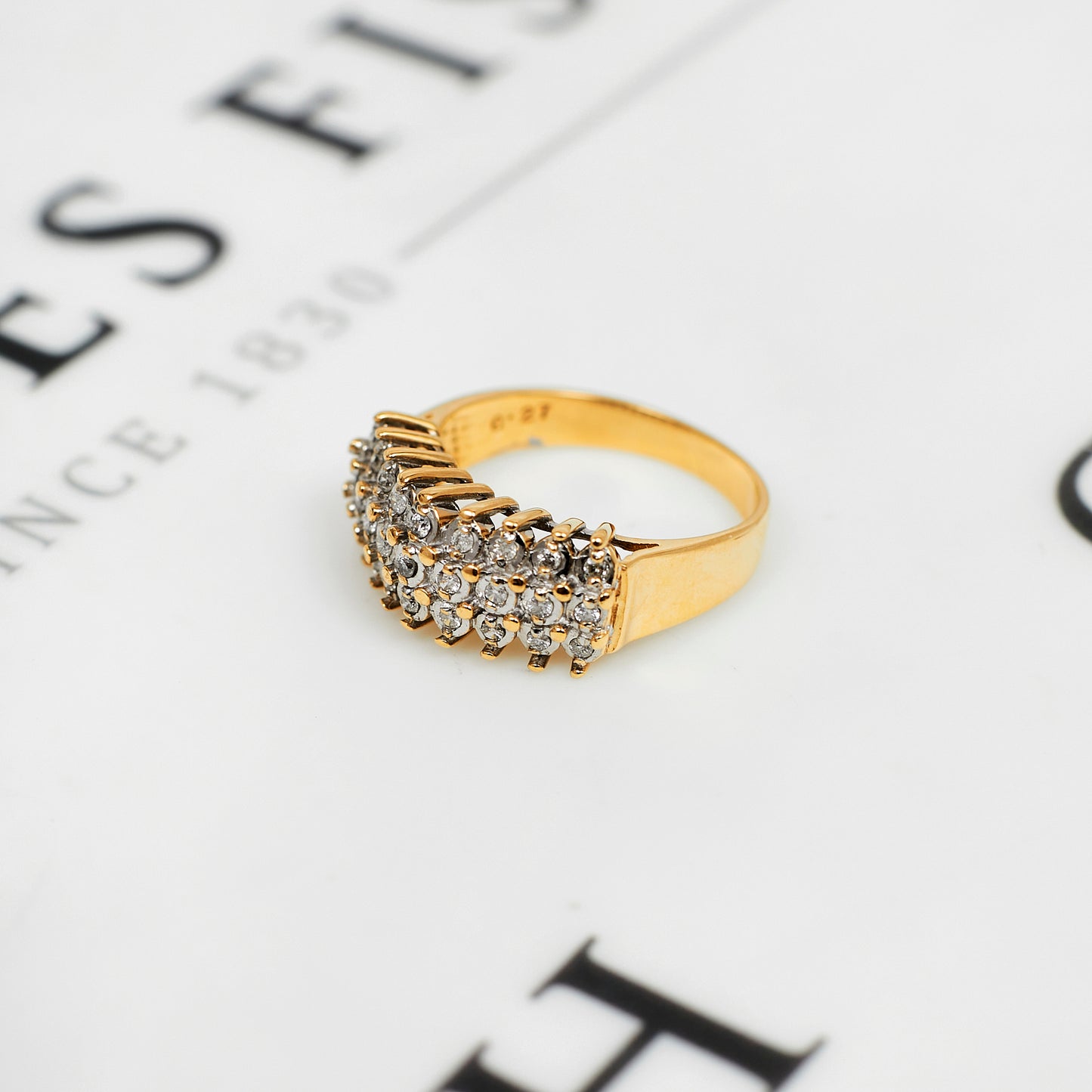 Pre-Owned 9ct Gold 3 Row Diamond Ring - Size O