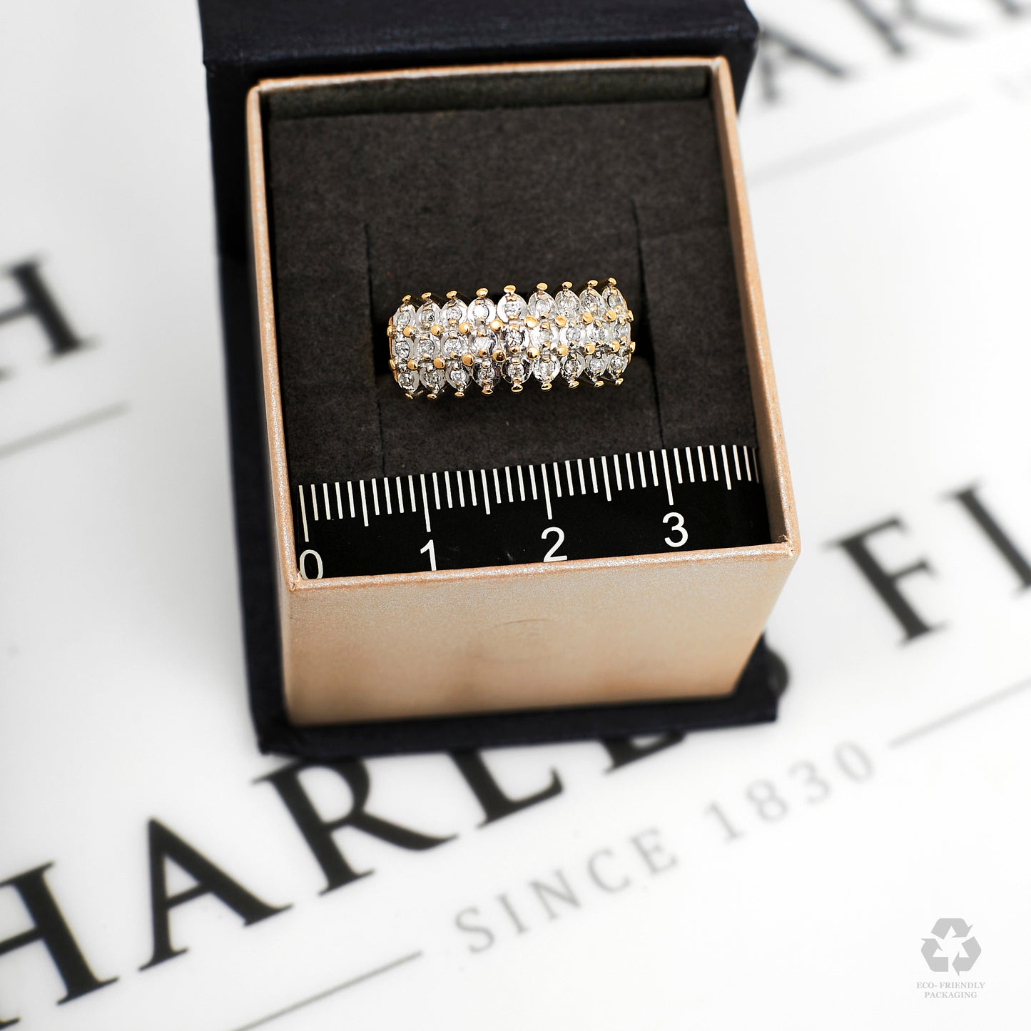 Pre-Owned 9ct Gold 3 Row Diamond Ring - Size O