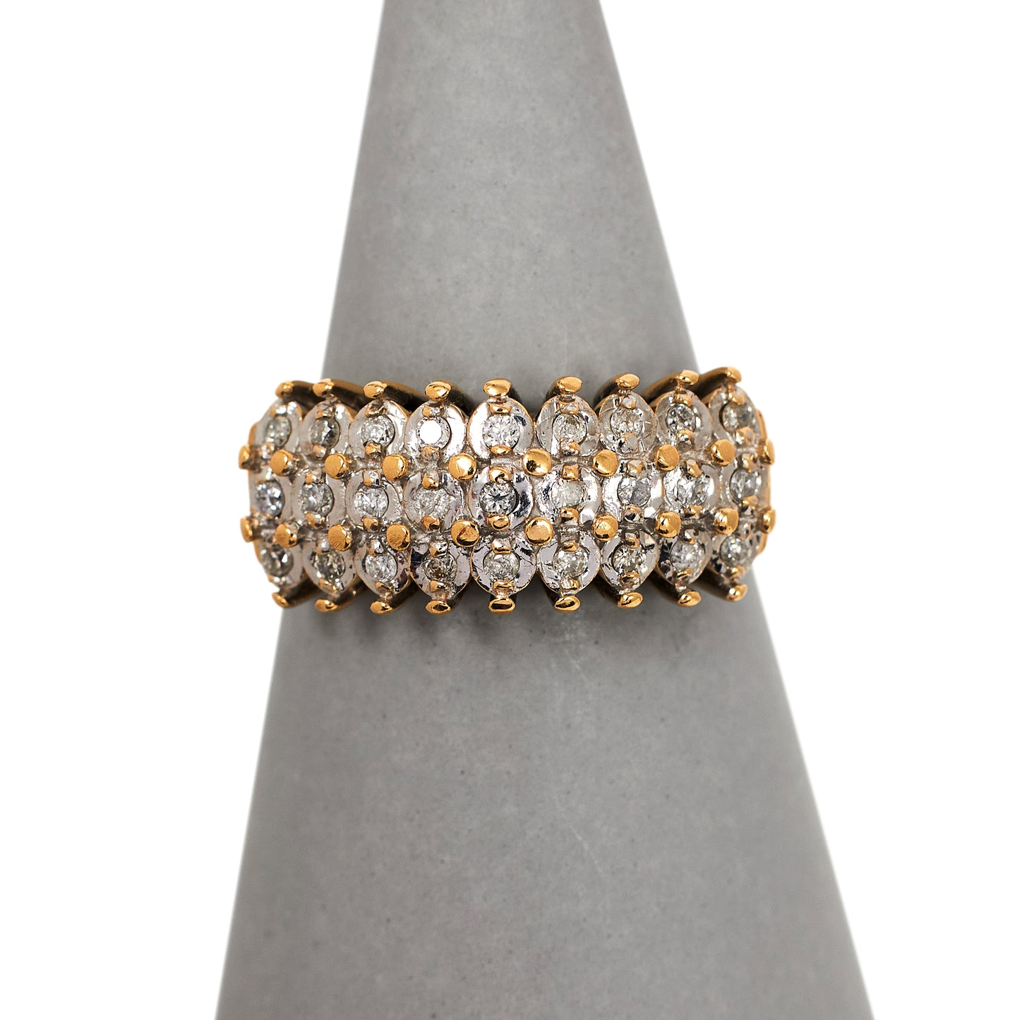 Pre-Owned 9ct Gold 3 Row Diamond Ring - Size O