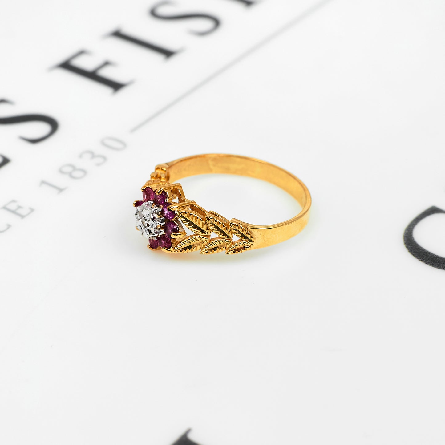 Pre-Owned 9ct Gold Ruby & Diamond Cluster Ring Size T