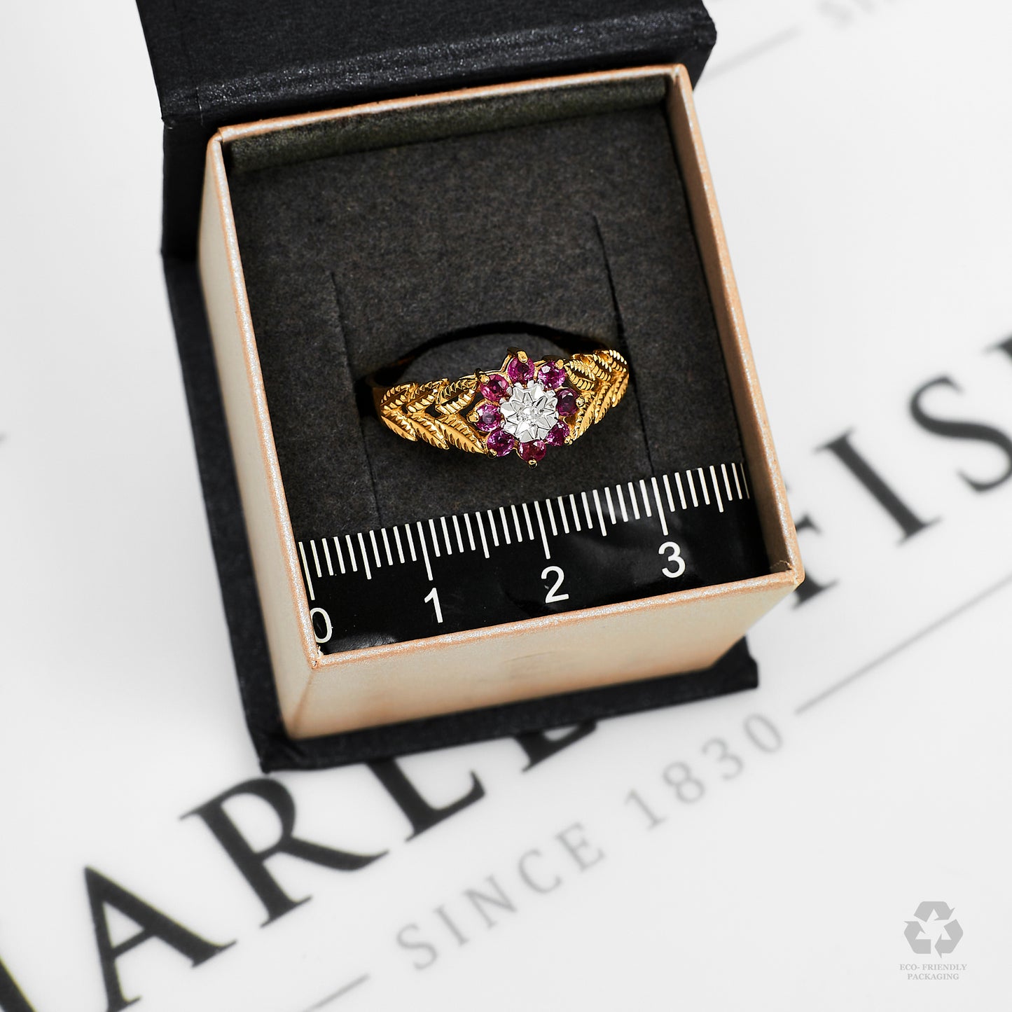 Pre-Owned 9ct Gold Ruby & Diamond Cluster Ring Size T