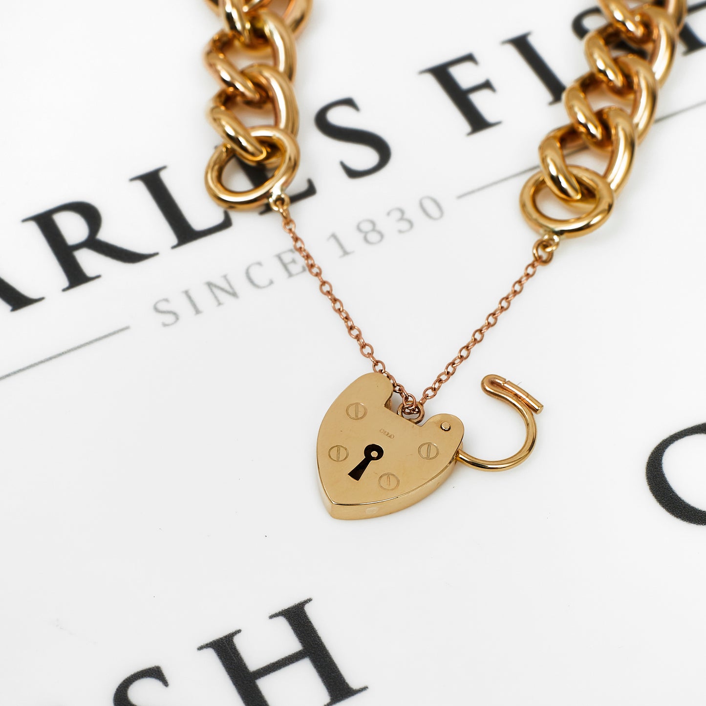 Pre-Owned 9ct Gold Heart Padlock Curb Bracelet