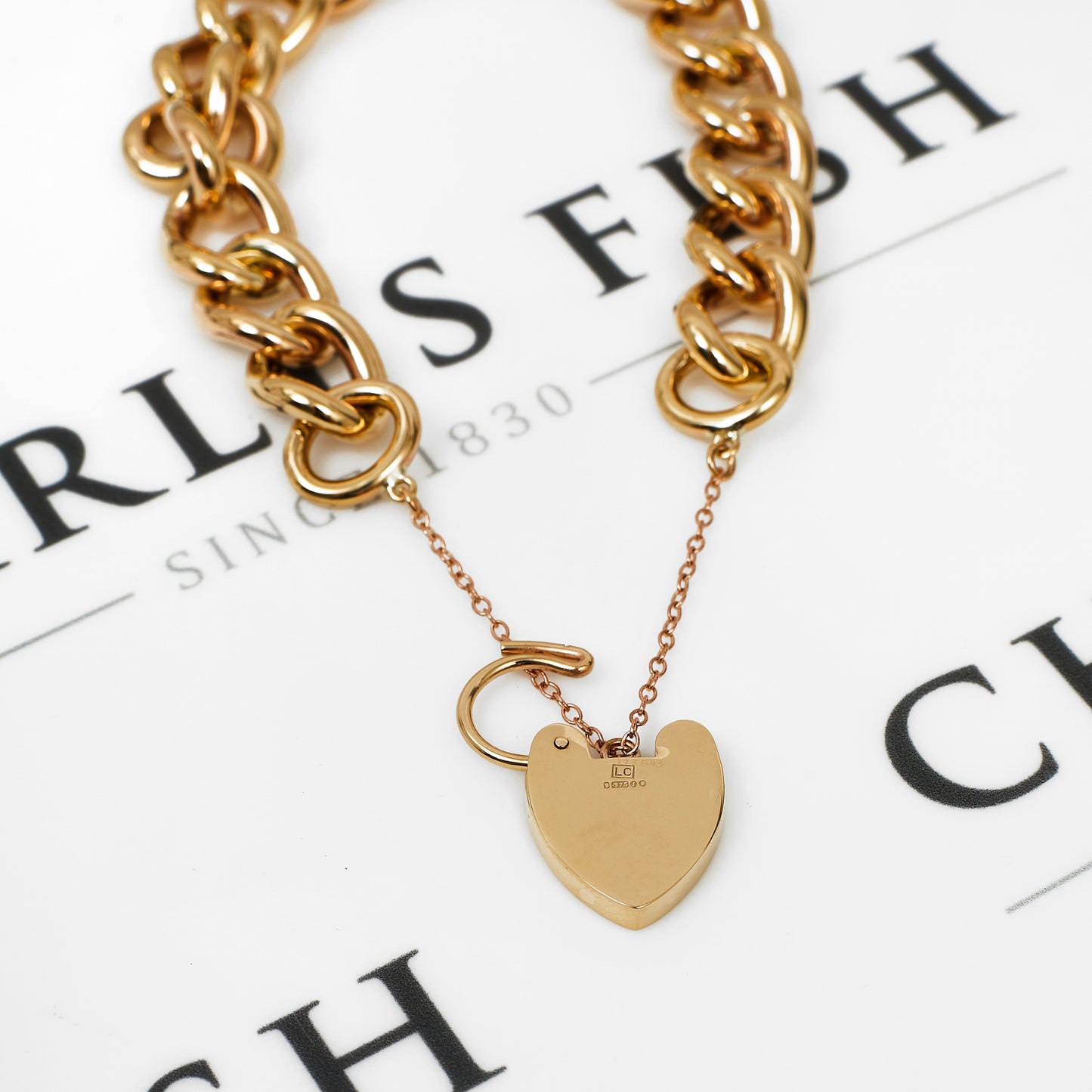 Pre-Owned 9ct Gold Heart Padlock Curb Bracelet
