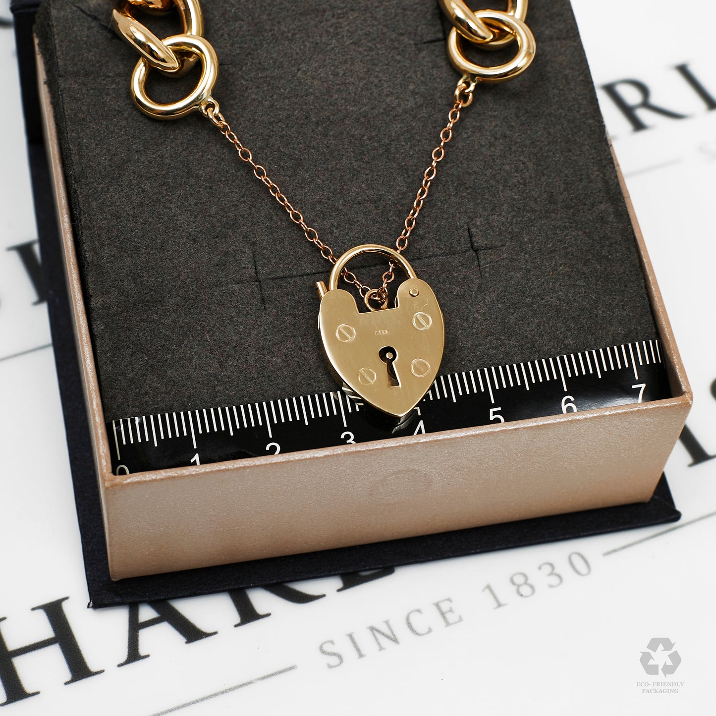 Pre-Owned 9ct Gold Heart Padlock Curb Bracelet