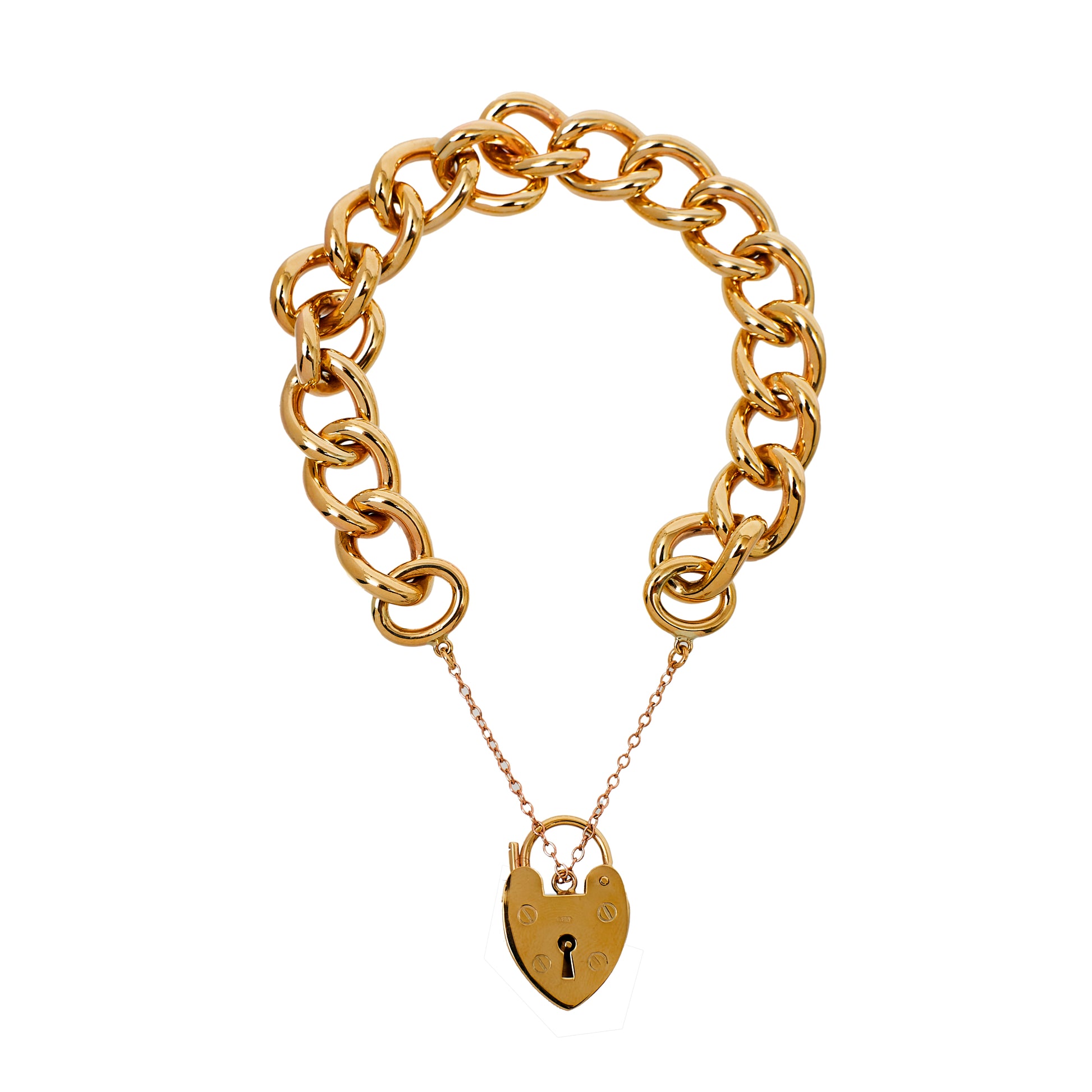 Pre-Owned 9ct Gold Heart Padlock Curb Bracelet 