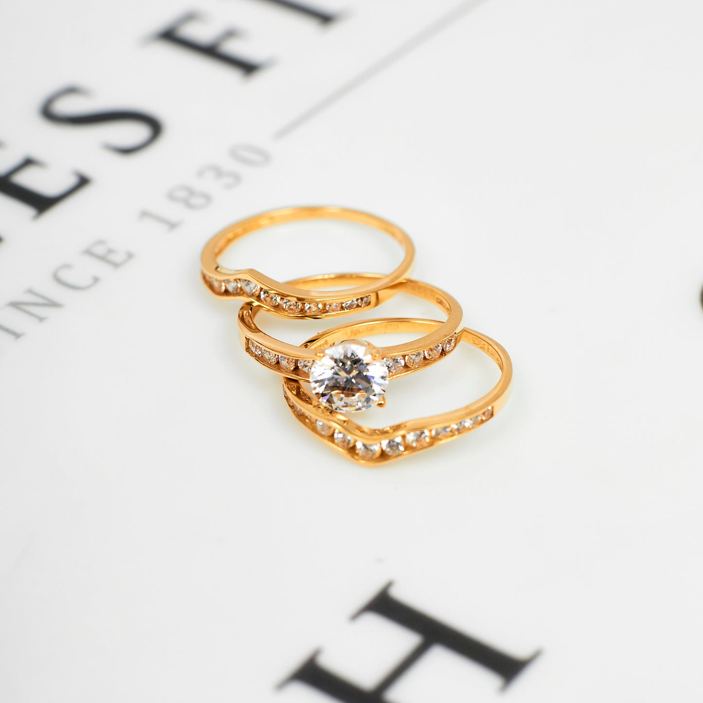 Pre-Owned 14ct Gold CZ Set 3 Stacking Rings