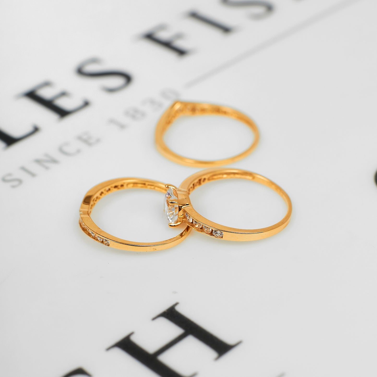 Pre-Owned 14ct Gold CZ Set 3 Stacking Rings