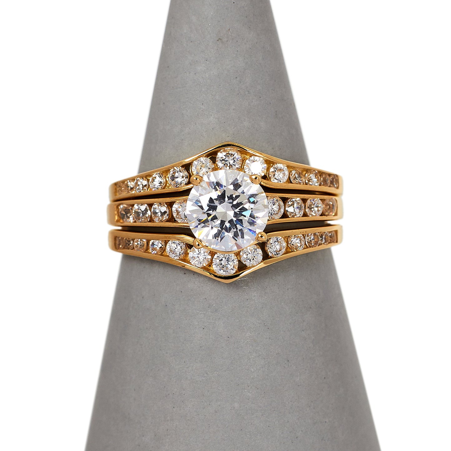 Pre-Owned 14ct Gold CZ Set 3 Stacking Rings