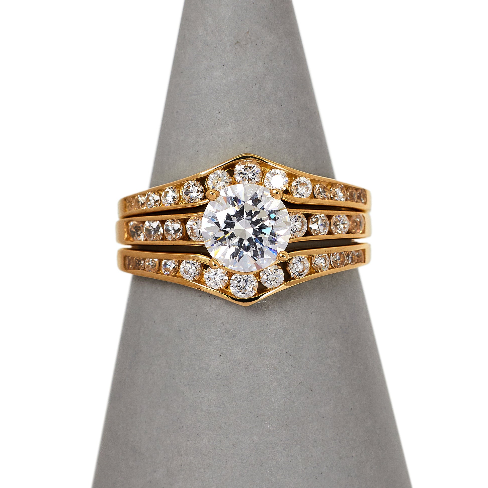 Pre-Owned 14ct Gold CZ Set 3 Stacking Rings