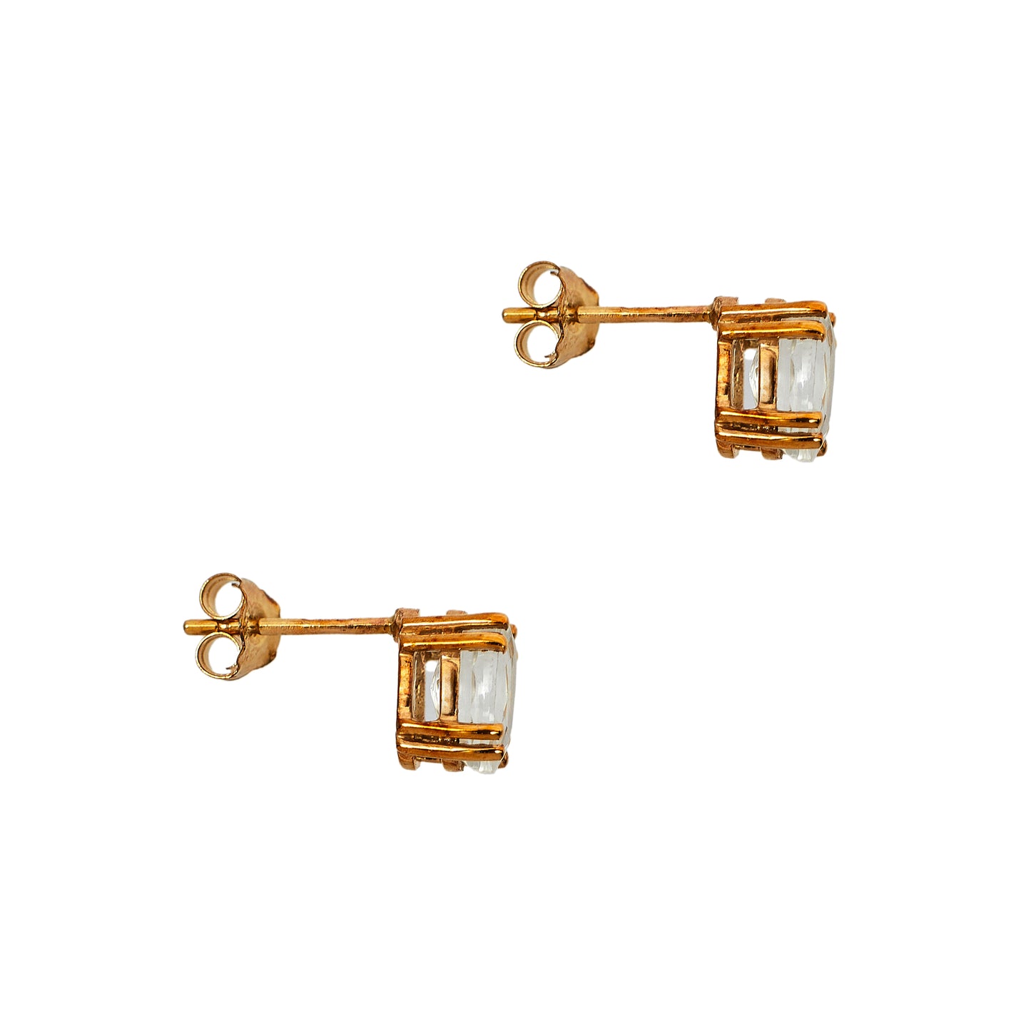 Pre-Owned 9ct Gold Oval White Zircon Stud Earrings
