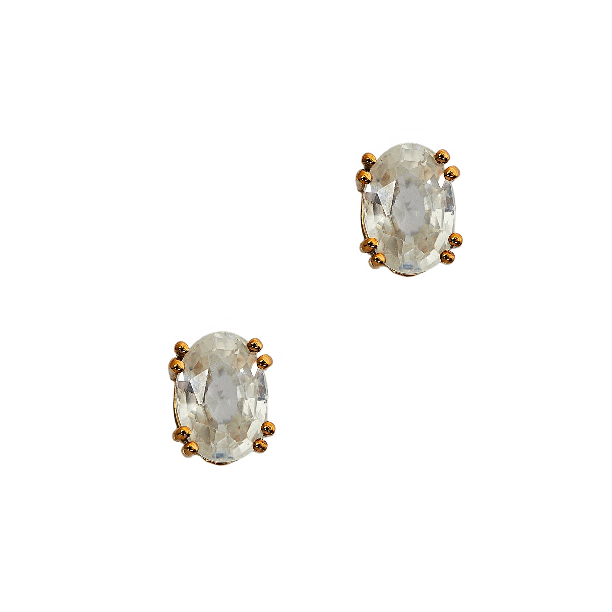 Pre-Owned 9ct Gold Oval White Zircon Stud Earrings