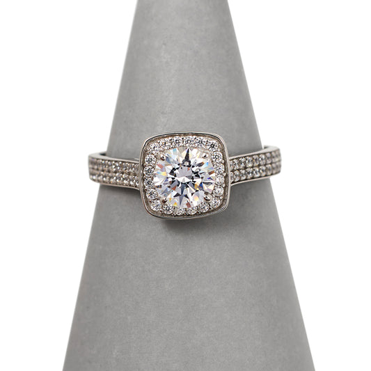 Pre-Owned 9ct White Gold CZ Square Frame Cluster Ring