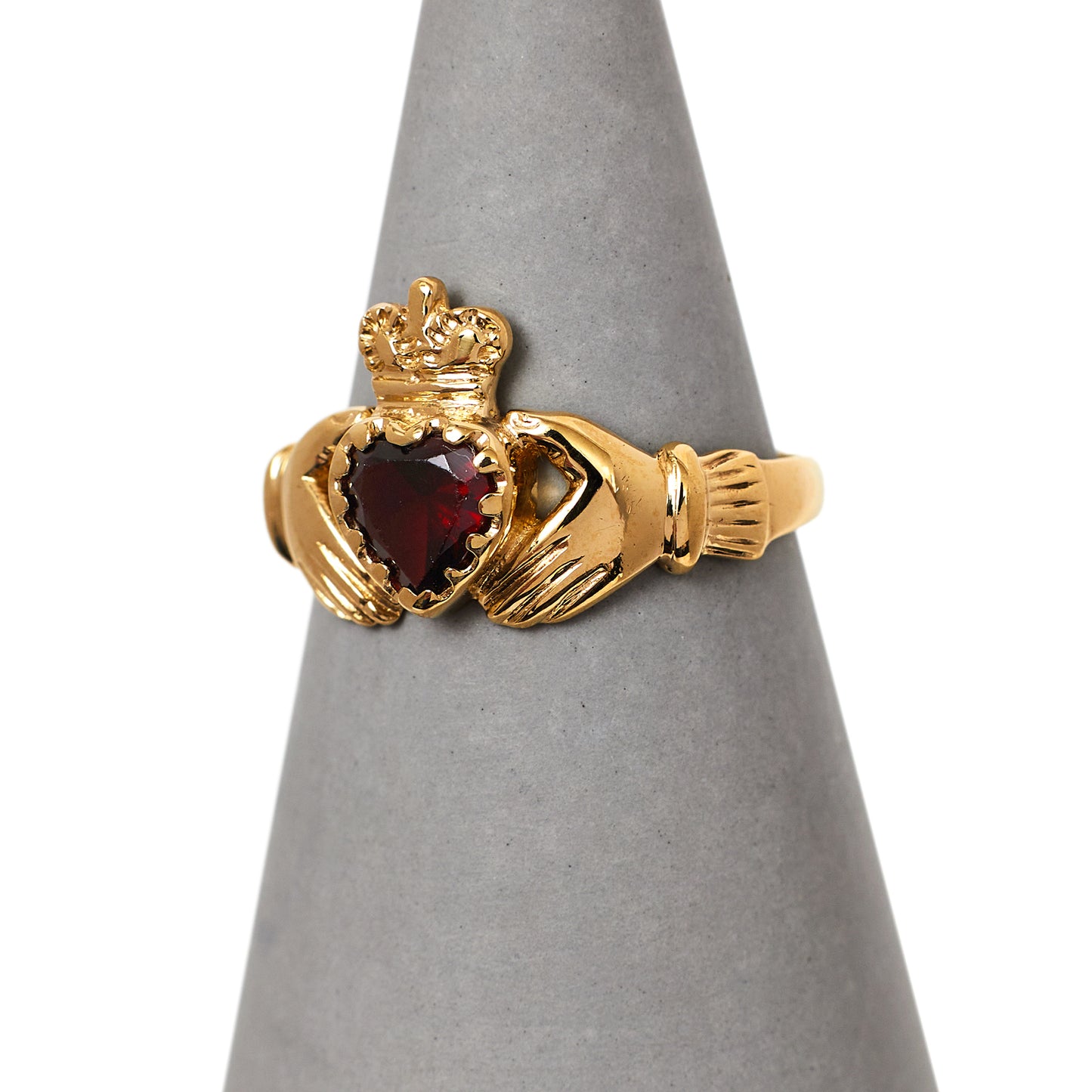 Pre-Owned Small 9ct Gold & Garnet Claddagh Ring