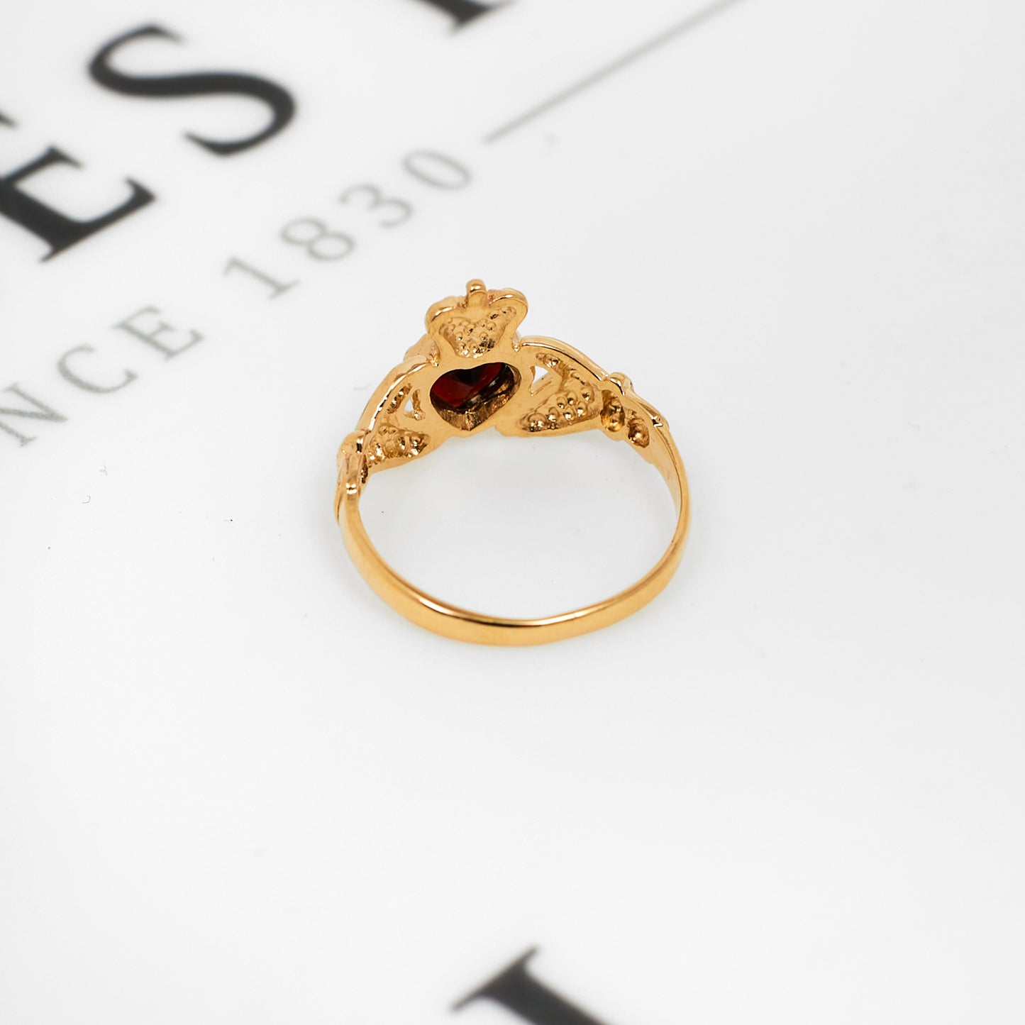 Pre-Owned Small 9ct Gold & Garnet Claddagh Ring