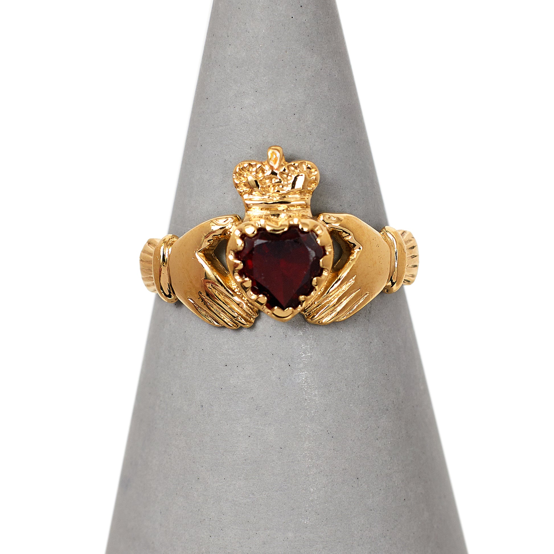 Pre-Owned Small 9ct Gold & Garnet Claddagh Ring