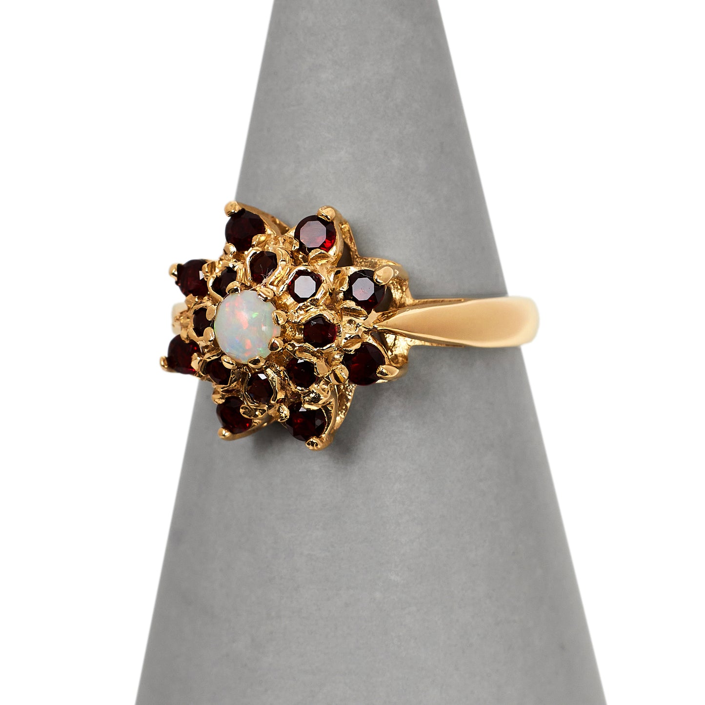Pre-Owned 9ct Gold Opal & Garnet Cluster Ring