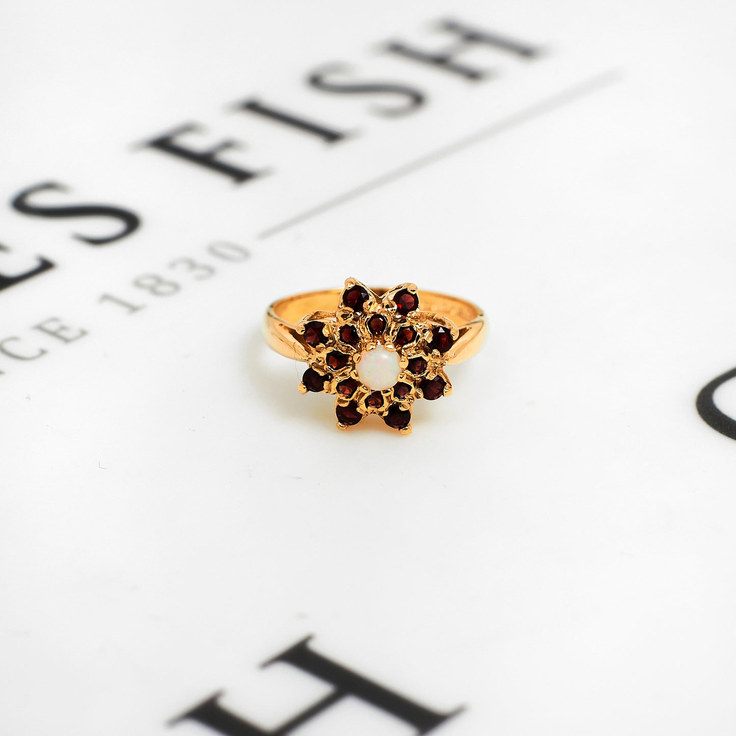 Pre-Owned 9ct Gold Opal & Garnet Cluster Ring