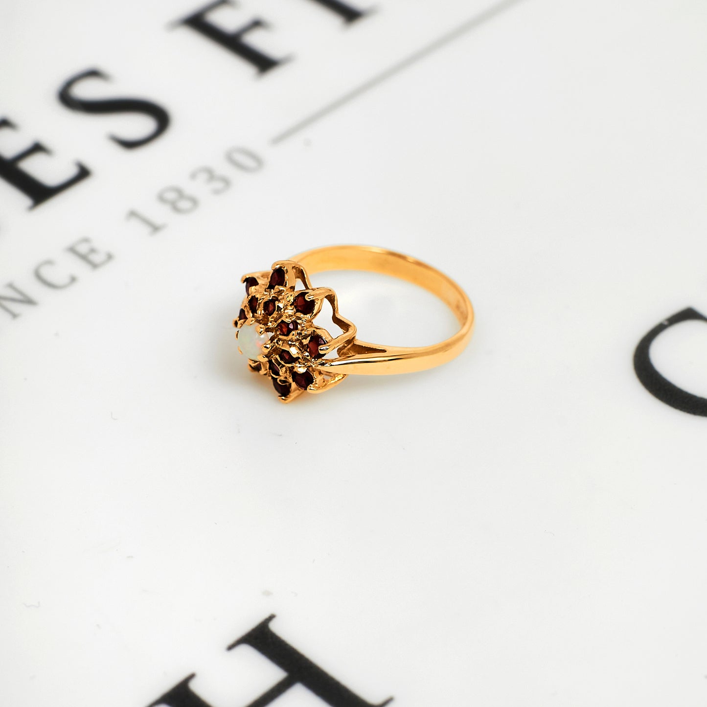 Pre-Owned 9ct Gold Opal & Garnet Cluster Ring