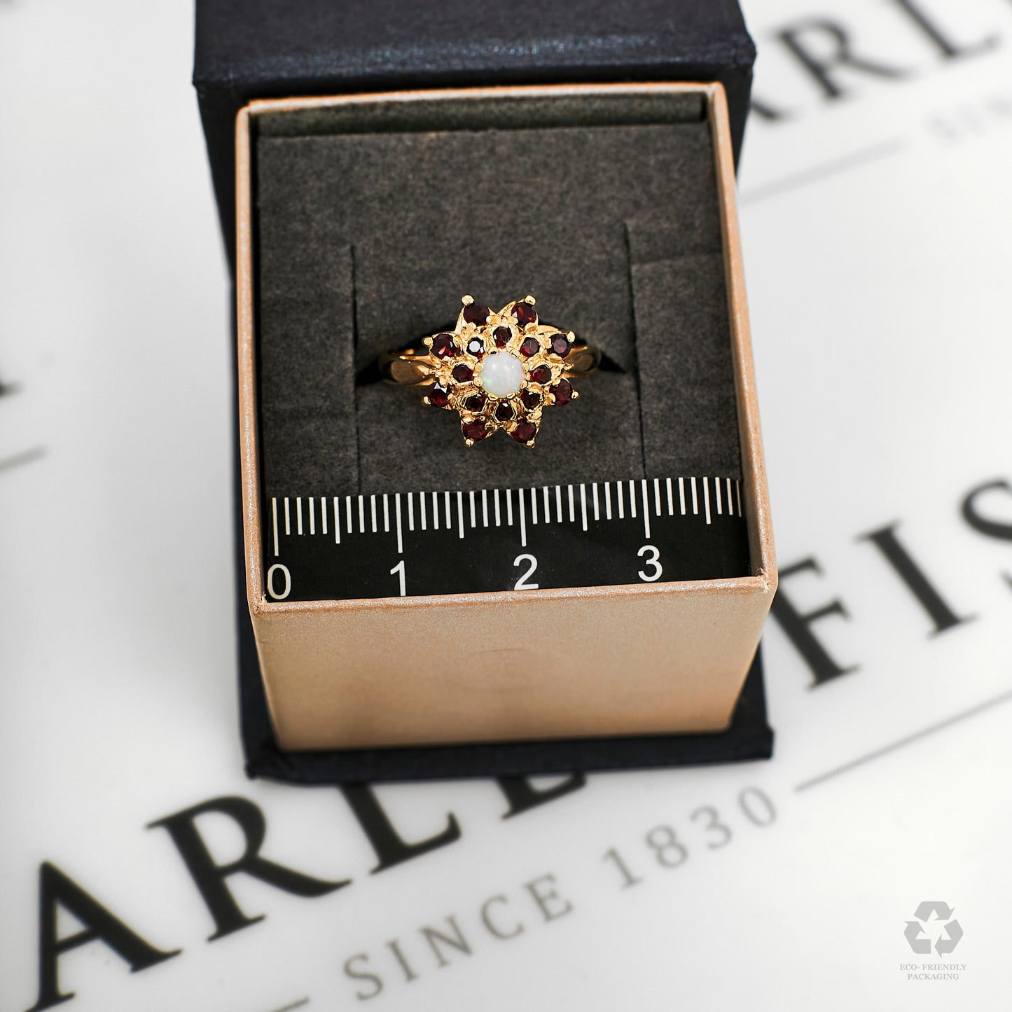 Pre-Owned 9ct Gold Opal & Garnet Cluster Ring