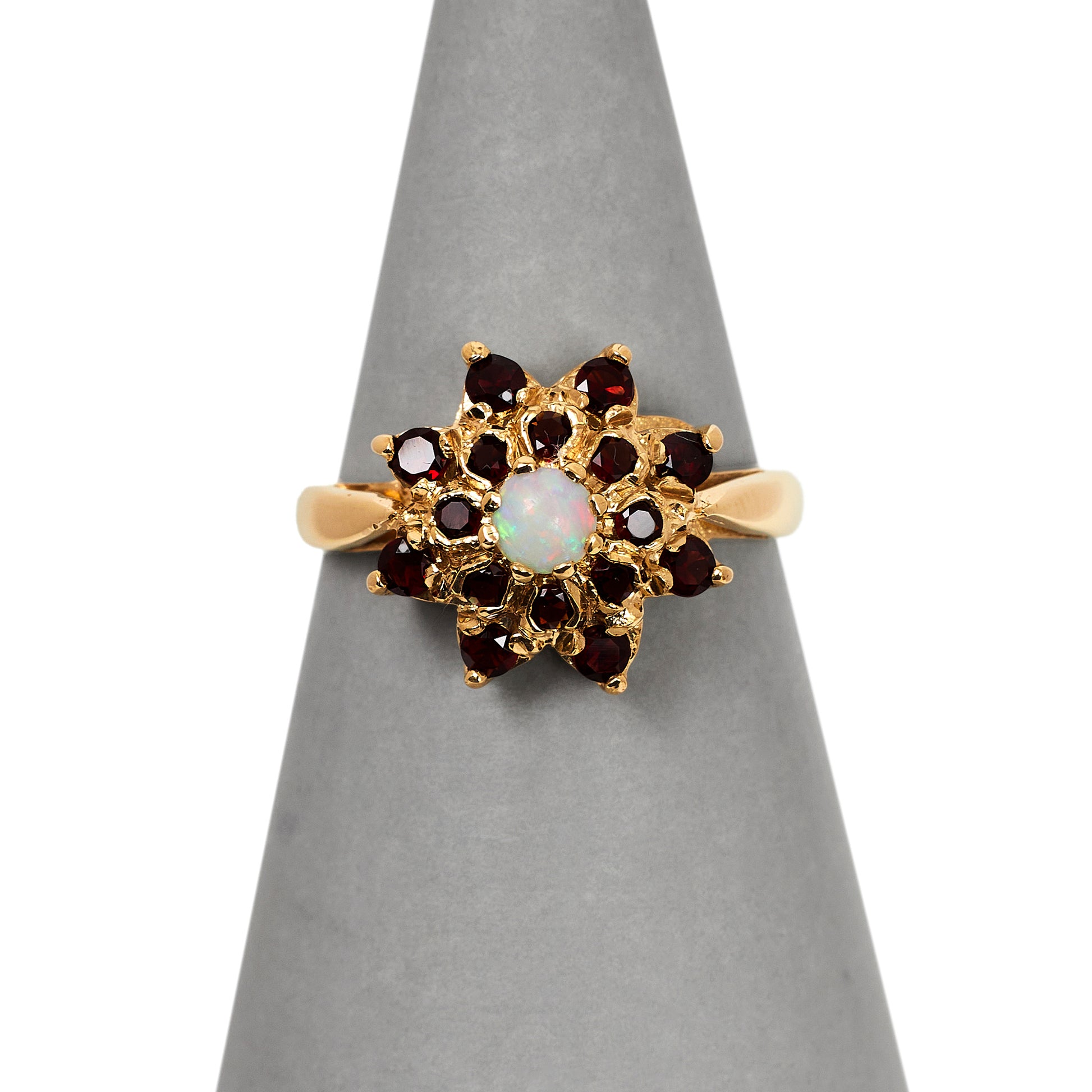 Pre-Owned 9ct Gold Opal & Garnet Cluster Ring