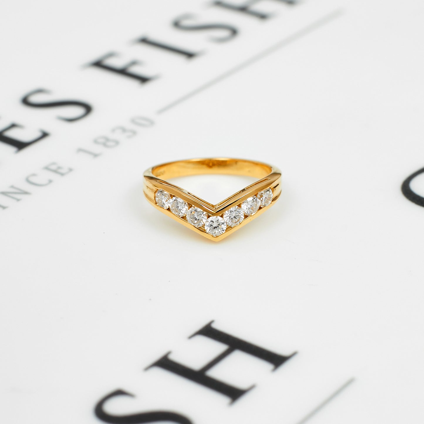 Pre-Owned 18ct Gold Diamond Wishbone Ring - Size O
