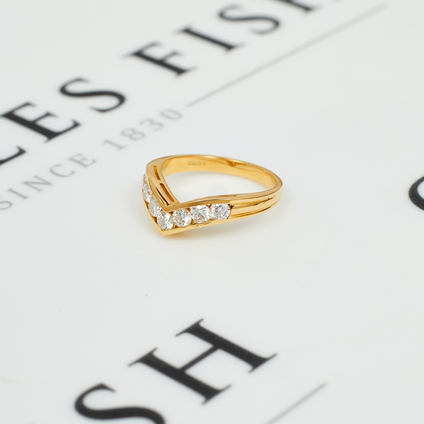 Pre-Owned 18ct Gold Diamond Wishbone Ring - Size O