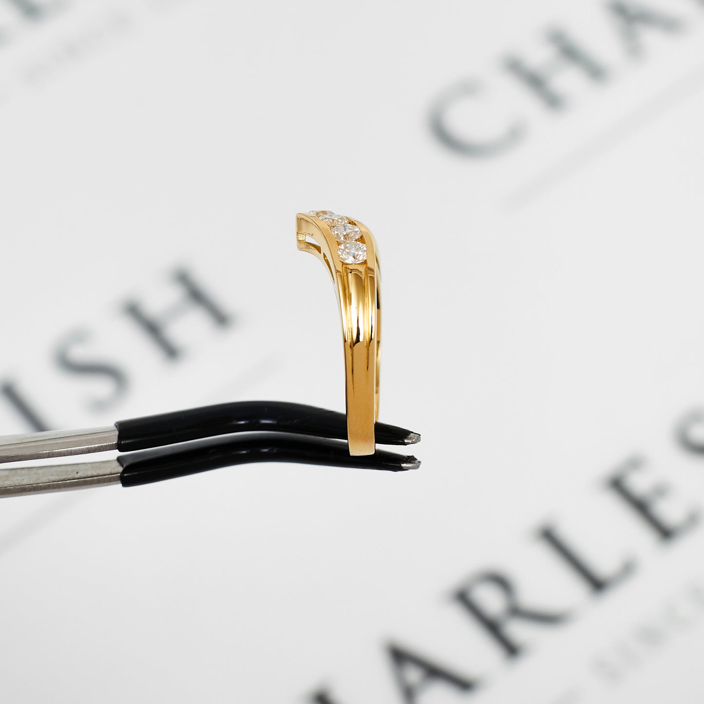 Pre-Owned 18ct Gold Diamond Wishbone Ring - Size O