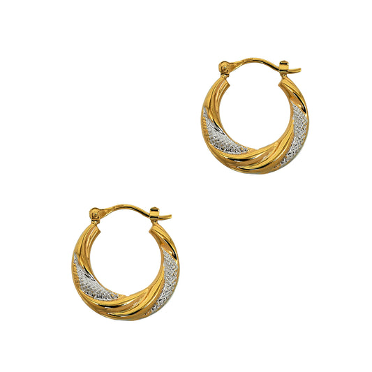 Pre-Owned 9ct Gold 2 Tone Twist Creole Hoop Earrings 