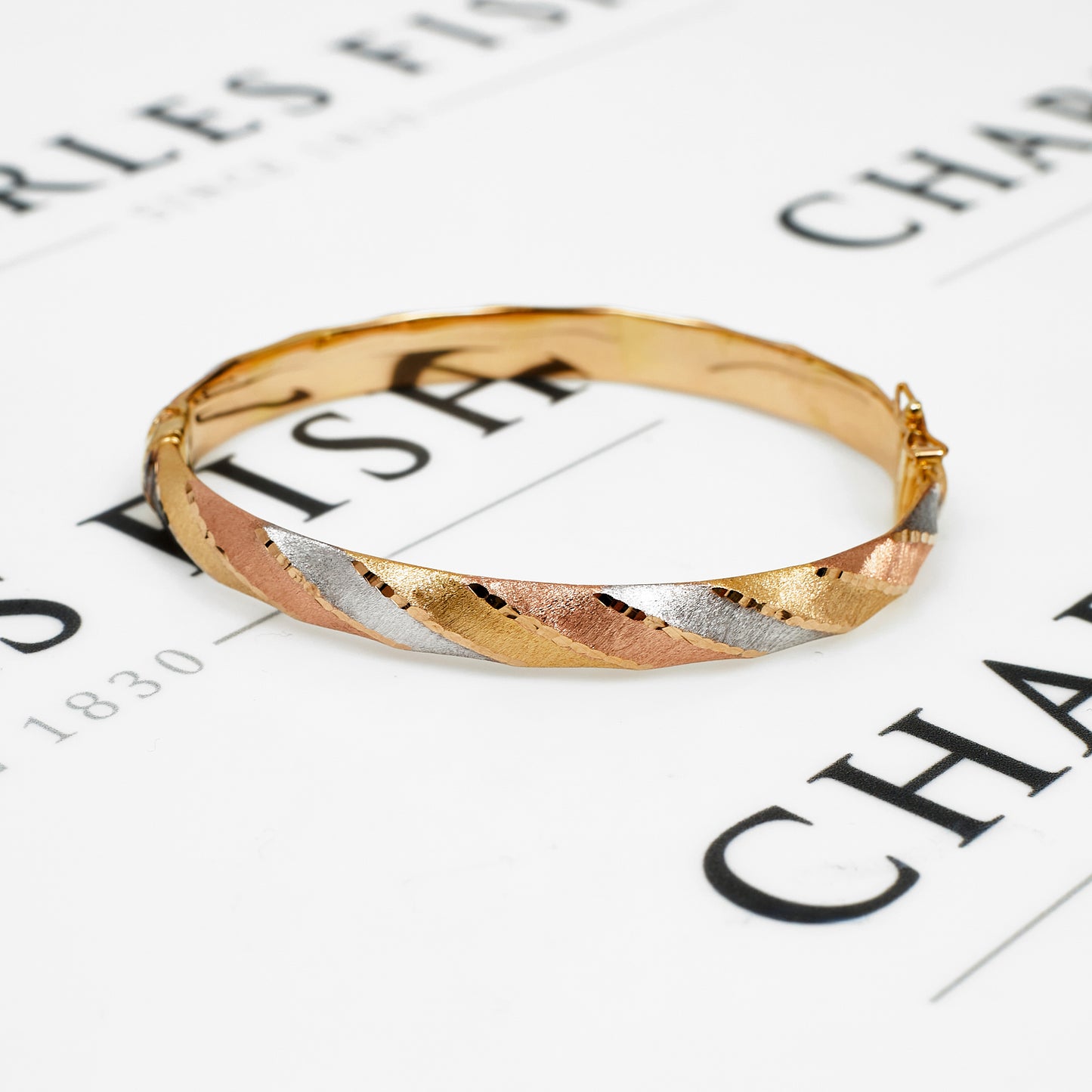 Pre-Owned 9ct Gold Tricolour Twist Bangle